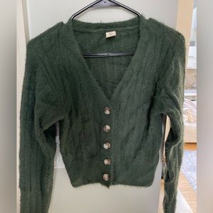 Urban outfitters green cropped sweater with buttons